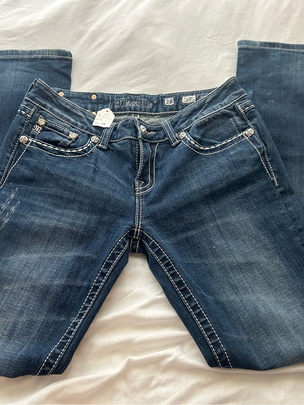 Miss Me Dark Blue Bootcut Jeans with Contrast Stitching